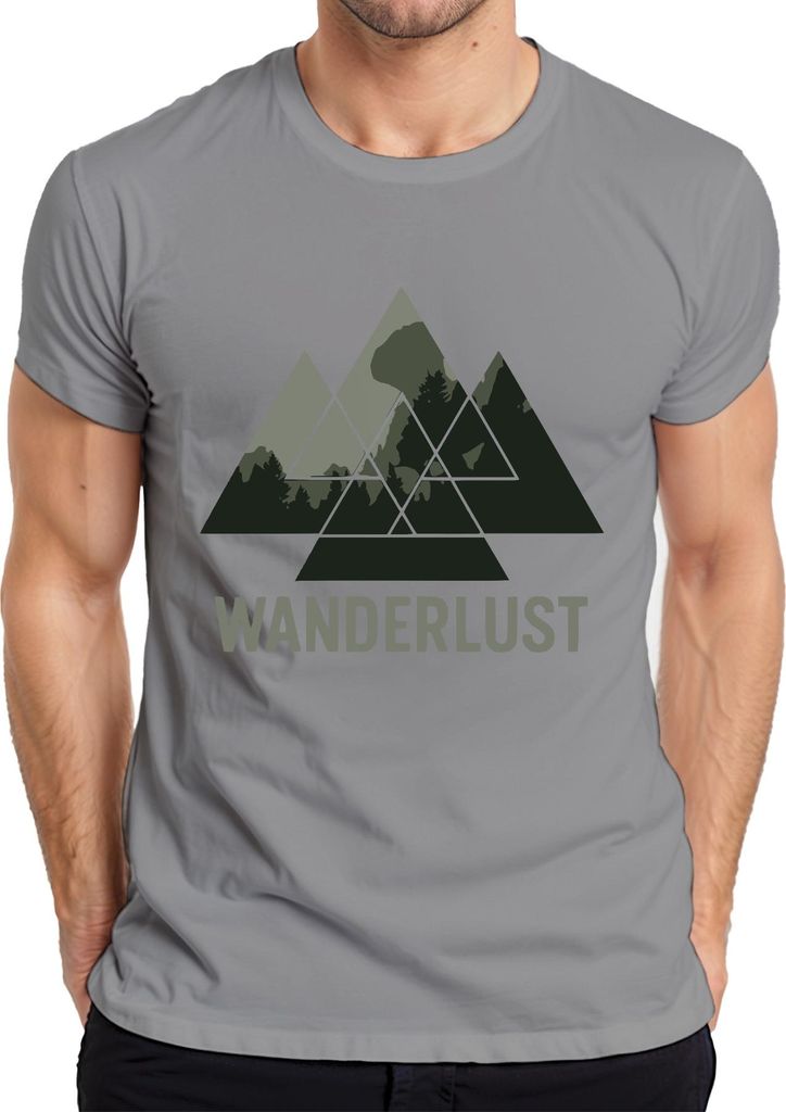 WANDERLUST Berge Wandern Outdoor Natur Wald Abenteuer Camping Herren T-Shirt, Grau, S
