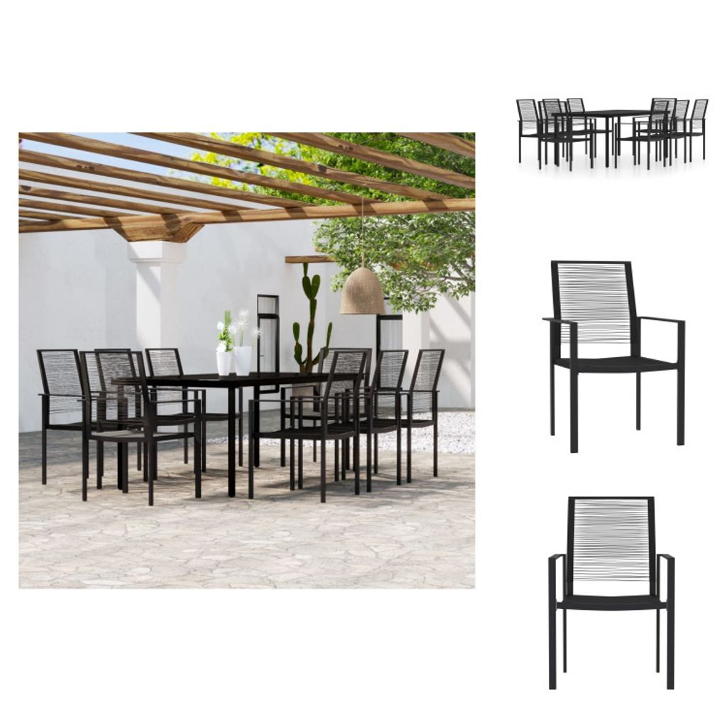 vidaXL 9-tlg. Garten-Essgruppe Schwarz - Gartenmöbel-Sets