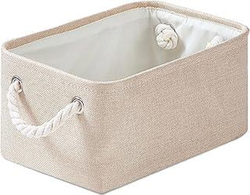 Mangata Faltbarer Aufbewahrungskorb mit Seilgriffen, Stoff Aufbewahrungsbox (Helles Khaki, S)