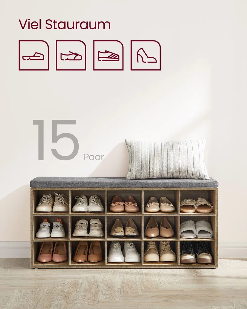 Solution gain de place : banc chaussures chêne et gris pour entrée