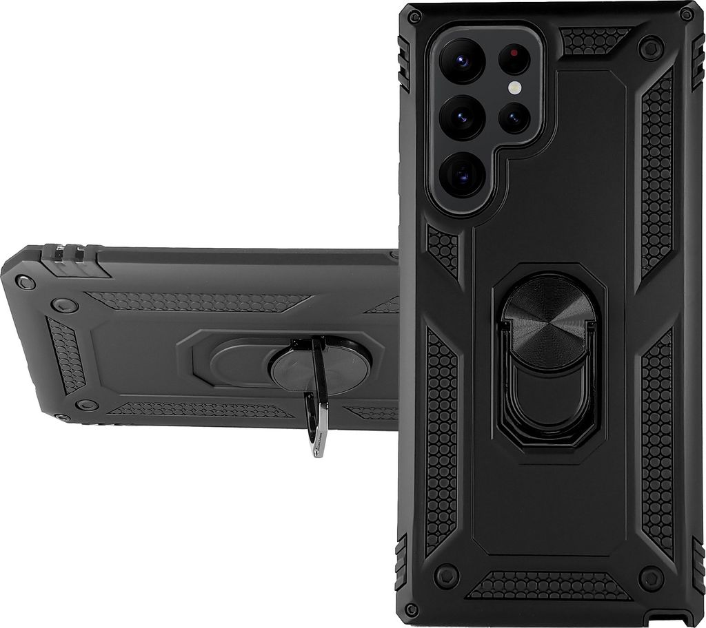 RING HÜLLE Armor für Samsung Galaxy S22 Ultra Handy Outdoor Case Ständer Cover Bumper Finger-Halterung 360 Grad drehbarer Ring Silikon Kunststof...