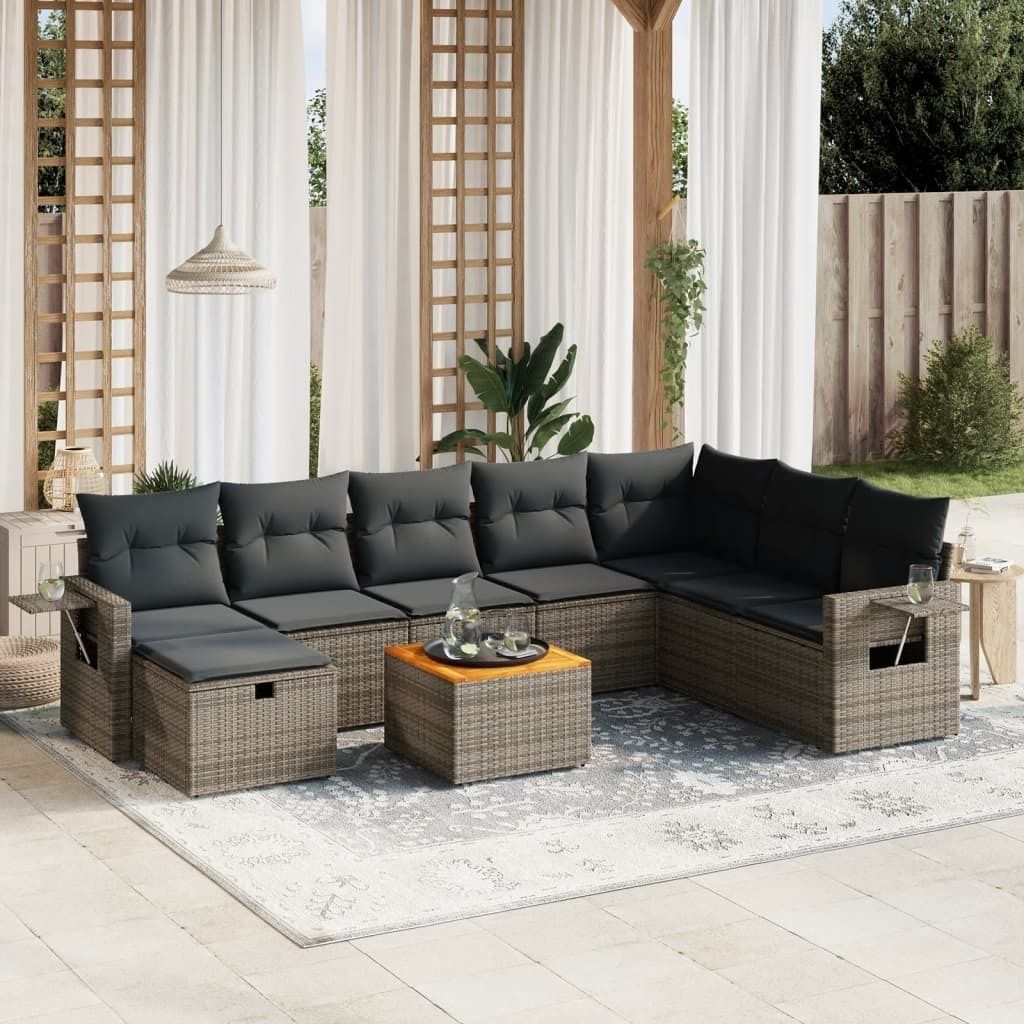 Maison Exclusive - 9-tlg. Garten-Sofagarnitur mit Kissen Grau Poly Rattan