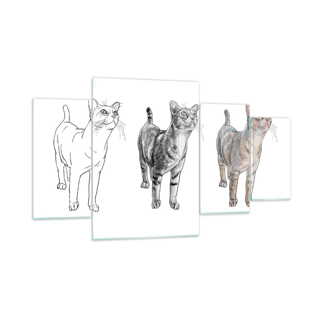 Bilder auf glas - Katzen Tiere Kinder Illustration - 160x90cm - Glasbilder - Wandbilder - Kunstdruck - zum Aufhängen bereit - Wanddekoration aus G...