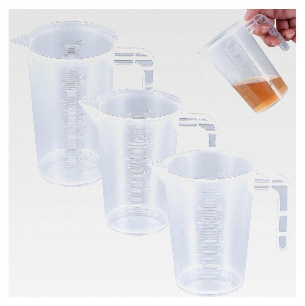 Messbecher Set, 50ml, 100ml, 250ml mit Waage, Dosierhilfe für Waschmittel, Küche, Backen, Labor, Kochen
