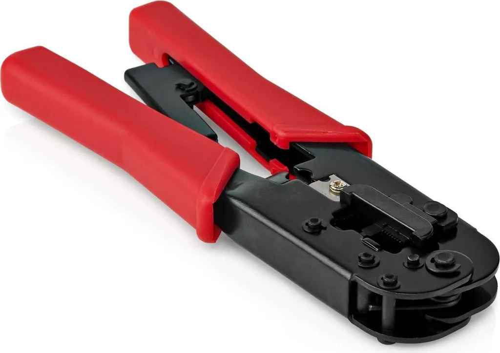 Pince à sertir Allteq en métal rouge avec fonctions dénuder et couper RJ45