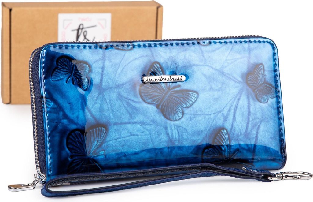 Jennifer Jones Damen Geldbörse RFID Reißverschluss Clutch Blau