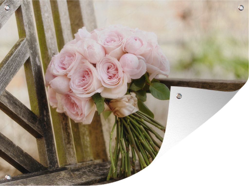 MuchoWow 40x30 cm Outdoor-Poster Gartendeko Sichtschutz Garten Poster für den Garten Strauß mit rosa Pfingstrosenblüten