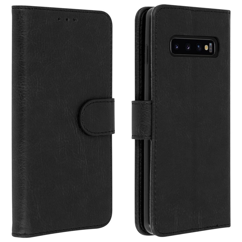 Avizar, Flip Cover Geldbörse, Klappetui Kunstleder für Samsung Galaxy S10, Schwarz