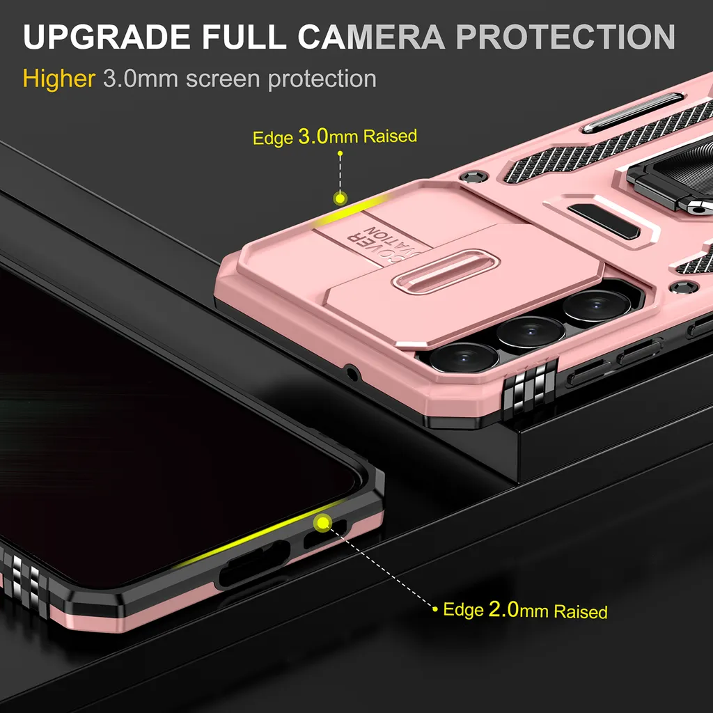 Custodia Elegante Samsung S23 Oro Rosa con Anello e Slider Fotocamera - 13