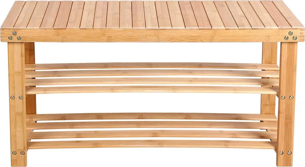 Banc avec rangement pour chaussures en bambou pour entrée et petit couloir