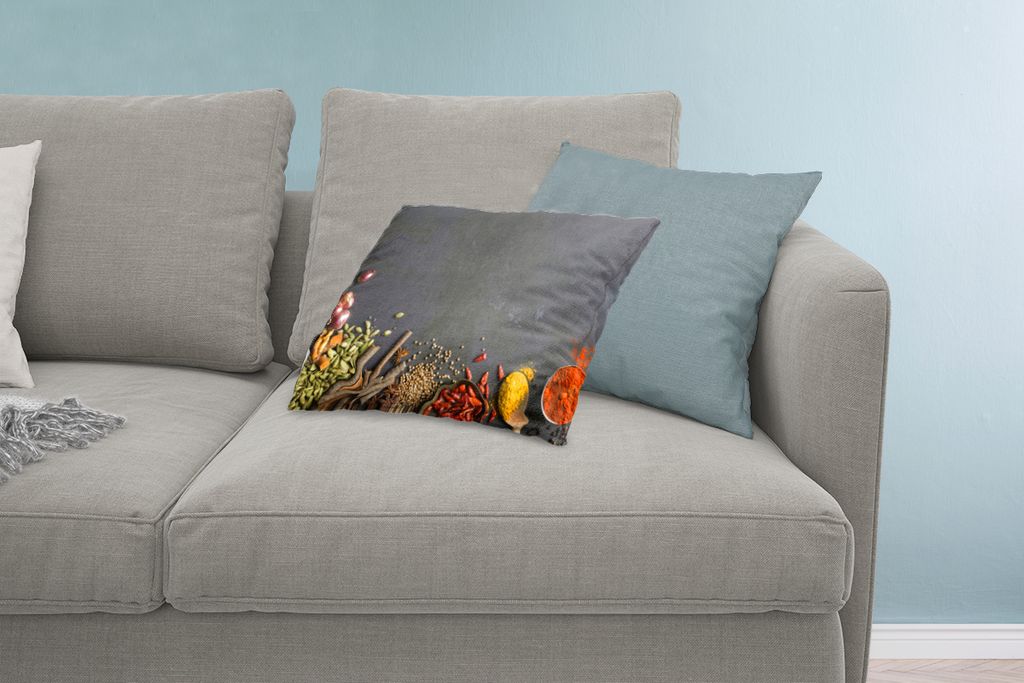 MuchoWow Zierkissen Sofakissen Wohnzimmer Dekokissen 60x40 cm Kräuter - Lebensmittel - Gewürze - Schwarz - Paprika - Zimt - Kopfkissen - Polste...