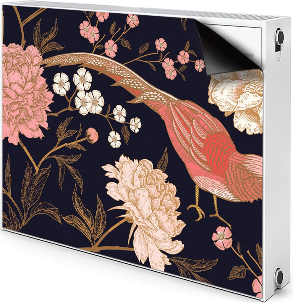 Magnet Heizkörperverkleidung Heizkörper-Abdeckung Heizung Heizkörper 110x60 cm - Pfingstrose, mit, Vogel