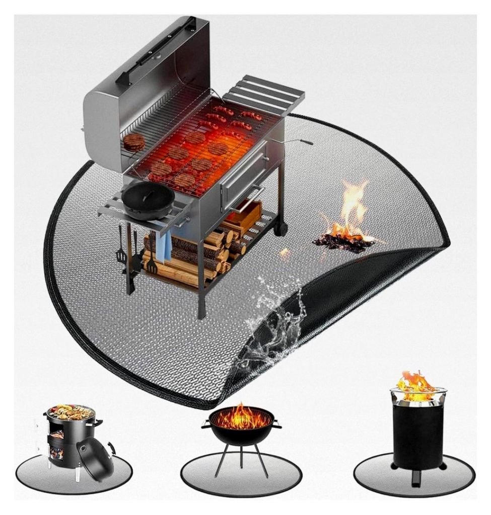 Faltbare Grillunterlage für Bodenschutz, Wasserfeste Grillmatte für BBQ-Grills, Kamin, Boden, Rasen und Camping, Schwarz, Feuerfeste Unterlage