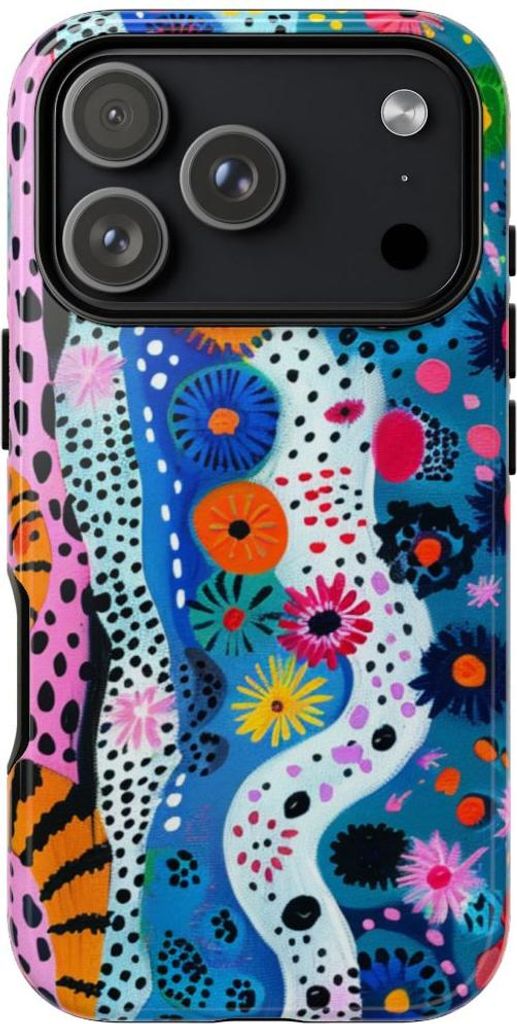 Buntes abstraktes Blumen- und Tiermuster – Hülle Kompatibel mit iPhone 17 Pro