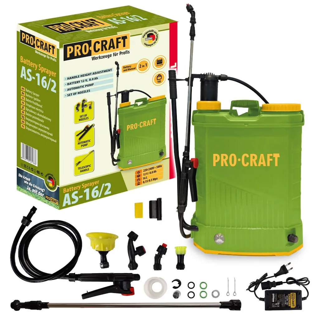Pulvérisateur à dos électrique Procraft AS-16/2 Automatique de 16L