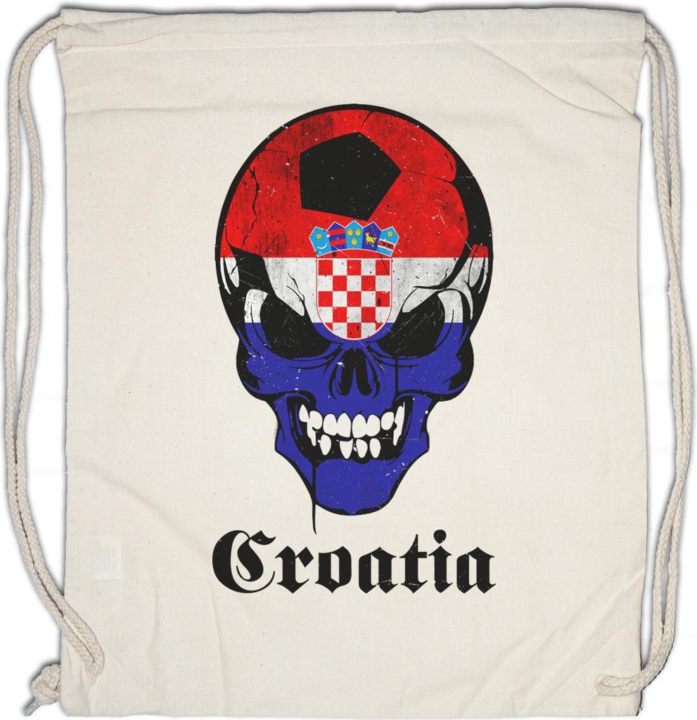 Urban Backwoods Croatia Football Skull Flag, Turnbeutel, Farbe: Beige