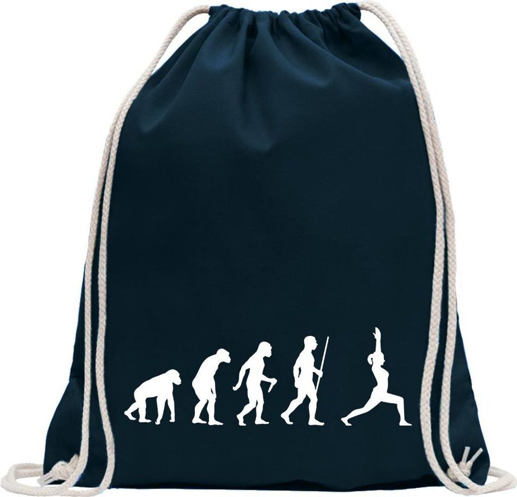 Kiwistar - Turnbeutel - dunkelblau - Yoga Gymnastik Evolution II - Fun Rucksack Sport Beutel Gymsack Baumwolle mit Ziehgurt