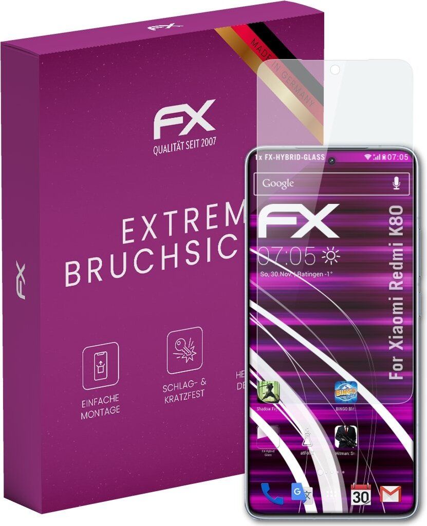 atFoliX FX-Hybrid-Glass Displayfolie kompatibel mit Xiaomi Redmi K80 Glasfolie