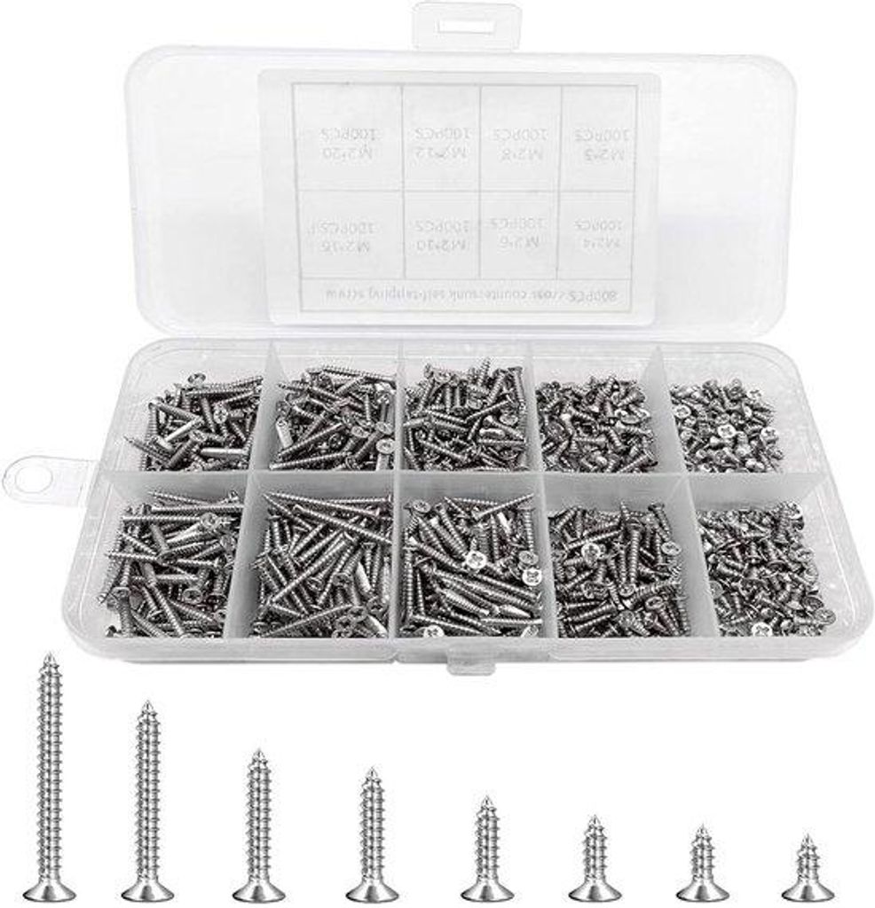 RVS Assortiment 8mm 10mm 12mm 16mm 20mm Kruiskopschrauben 4mm 5mm 6mm 800 Stück