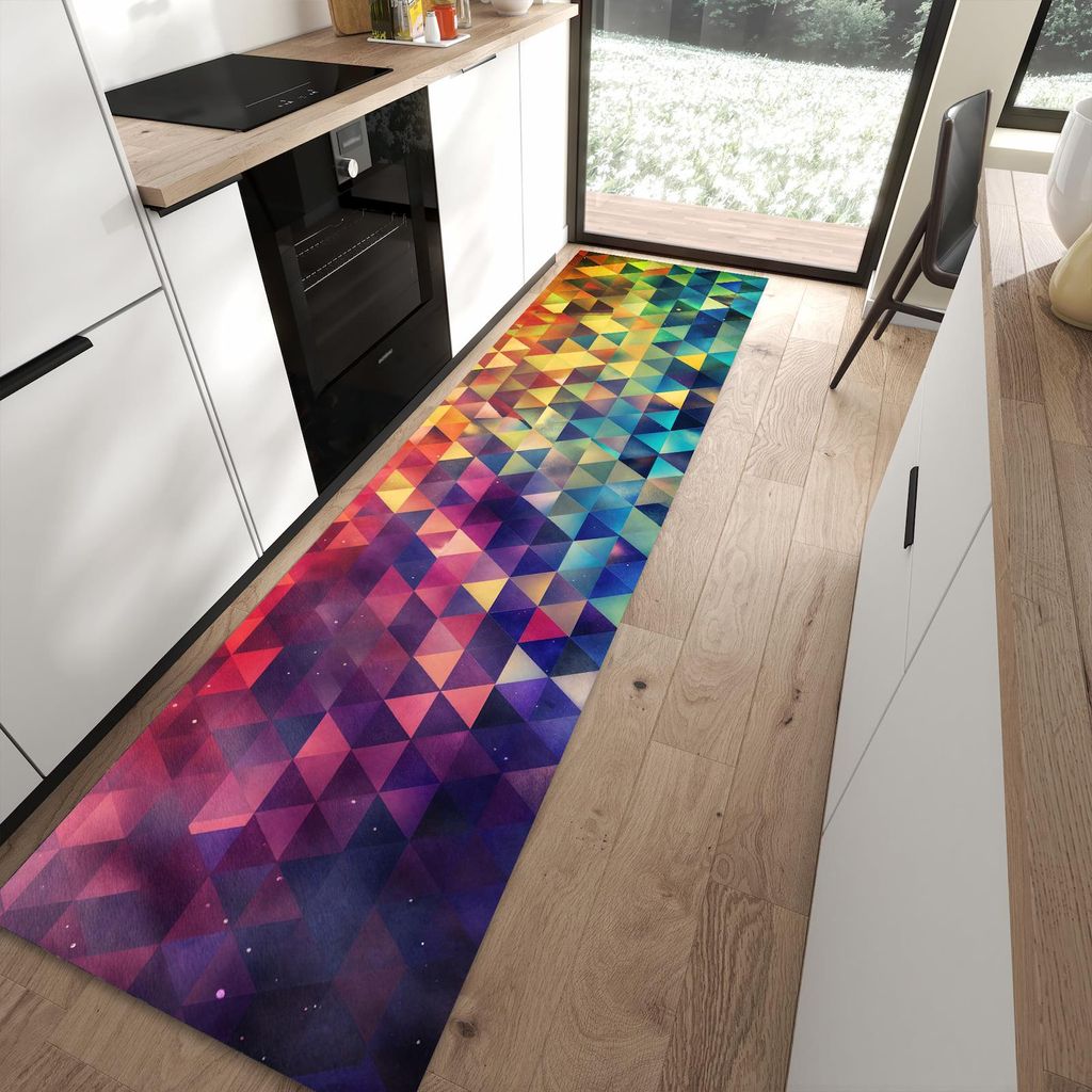 Küchenteppich 80x300cm rutschfest & abwischbar PVC Läufer - Bunte Dreiecke