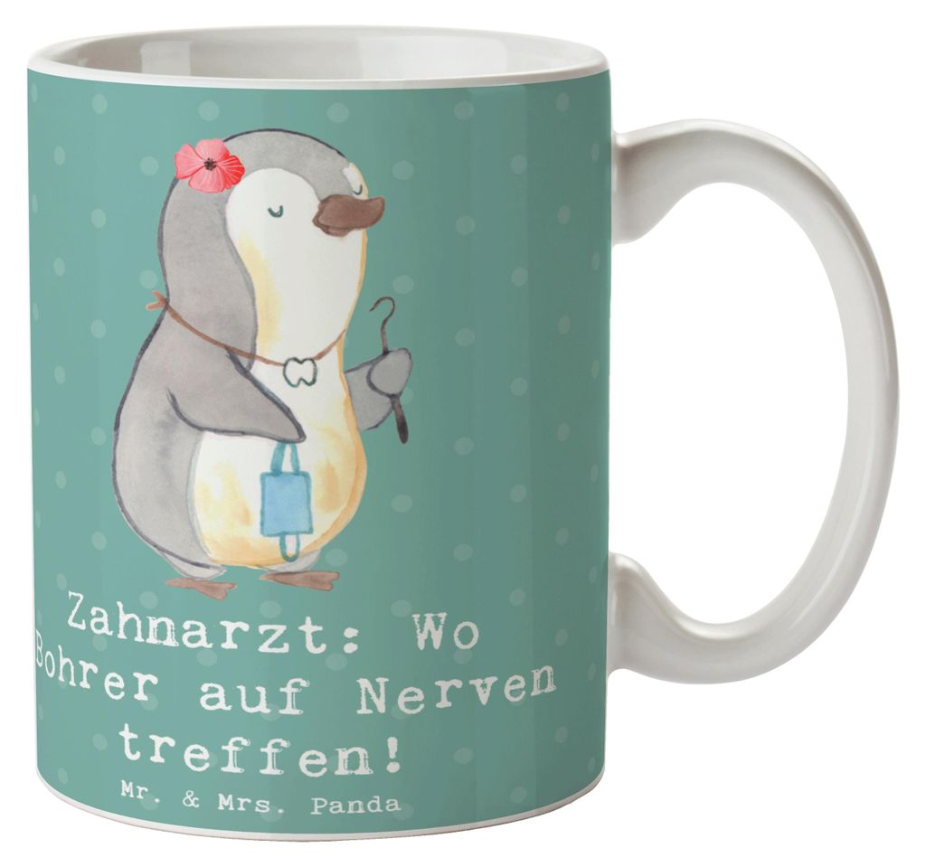 Mr. & Mrs. Panda Kaffeebecher Zahnarzt Nerven - Meeresbrise - Geschenk, Becher, Teetasse, Trinkbecher, Kieferorthopäde, Dentisten, Keramiktasse, B...