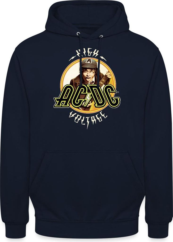 Spreadshirt AC/DC Logo High Voltage Angus Young Uni Hoodie, 3XL, Navy