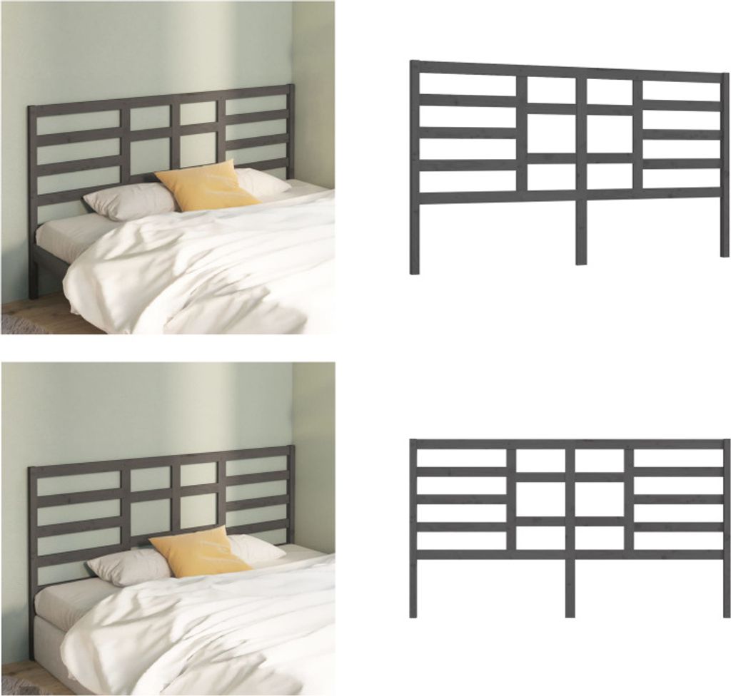 vidaXL Bett Kopfteil Grau 186x4x104 cm Massivholz Kiefer - Bettkopfteil - Bettkopfteile - Kopfteil - Holzkopfteil