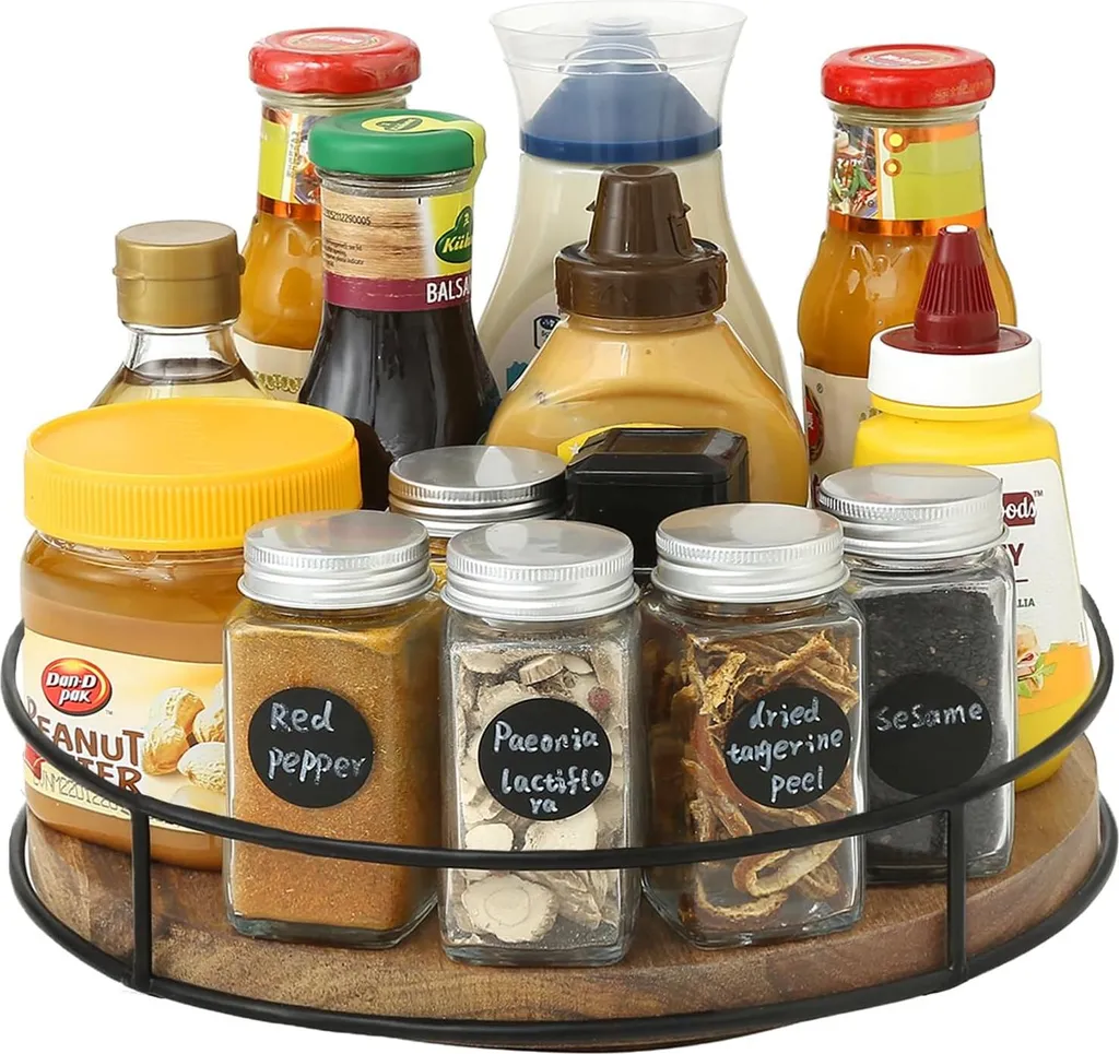 Lazy Susan en Bois Naturel 26 cm - Plateau Rotatif pour Épices et Herbes