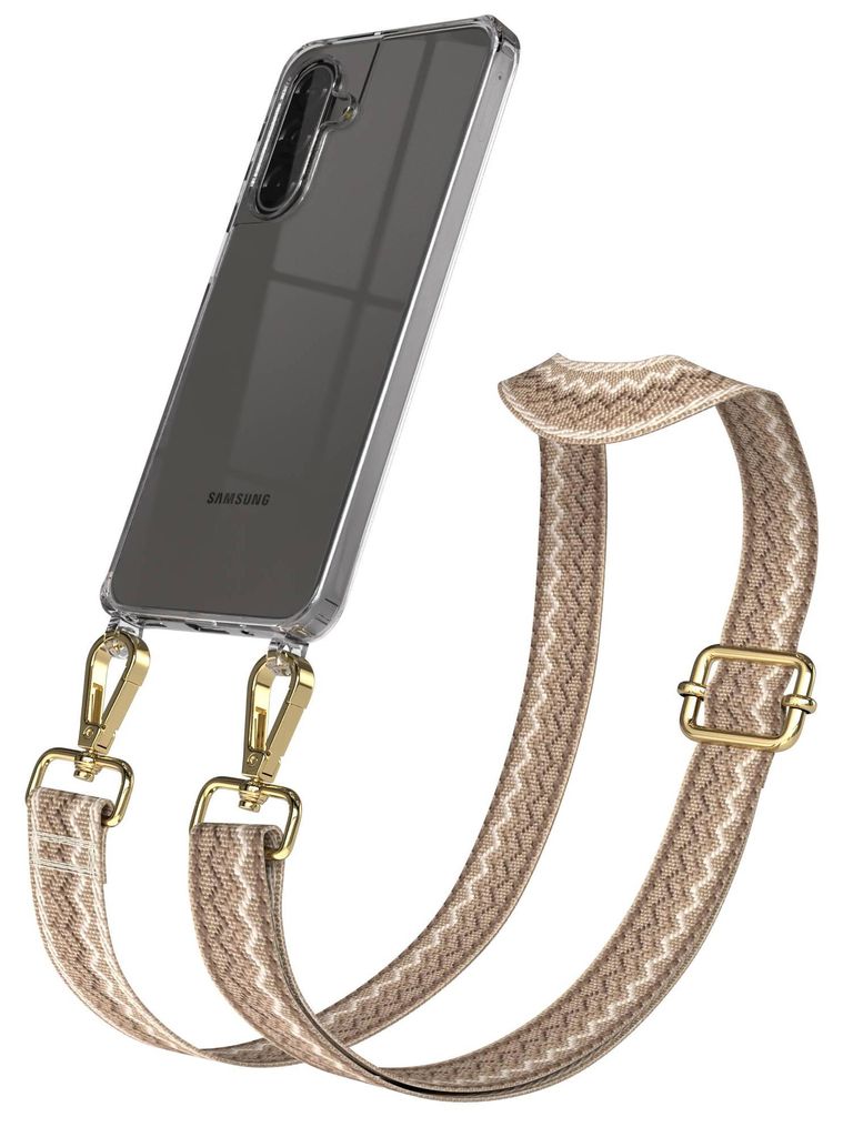 EAZY CASE Handykette - Verstellbarer Trageriemen kompatibel mit Samsung Galaxy A17, Handykordel mit transparenter Silikon-Hülle, Karabiner Gold, W...