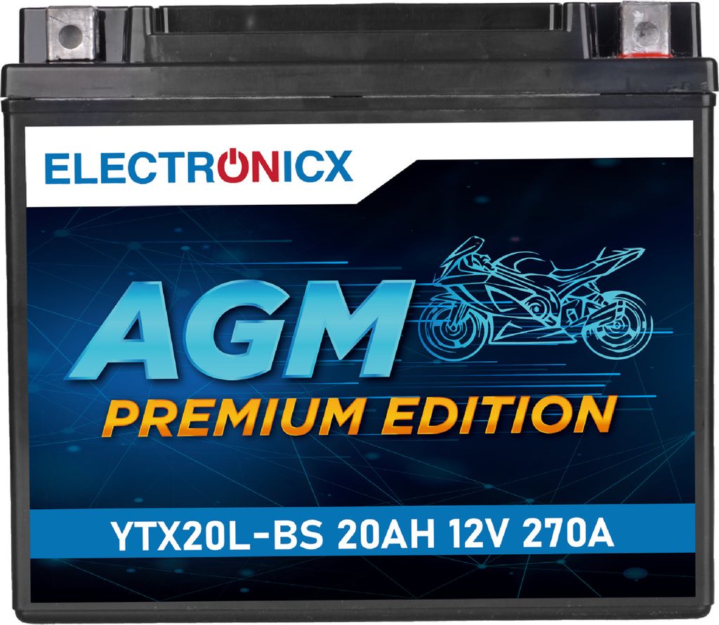 Electronicx YTX20L-BS AGM Motorradbatterie 12V 20Ah – zuverlässige Power für Motorrad - Pluspol rechts