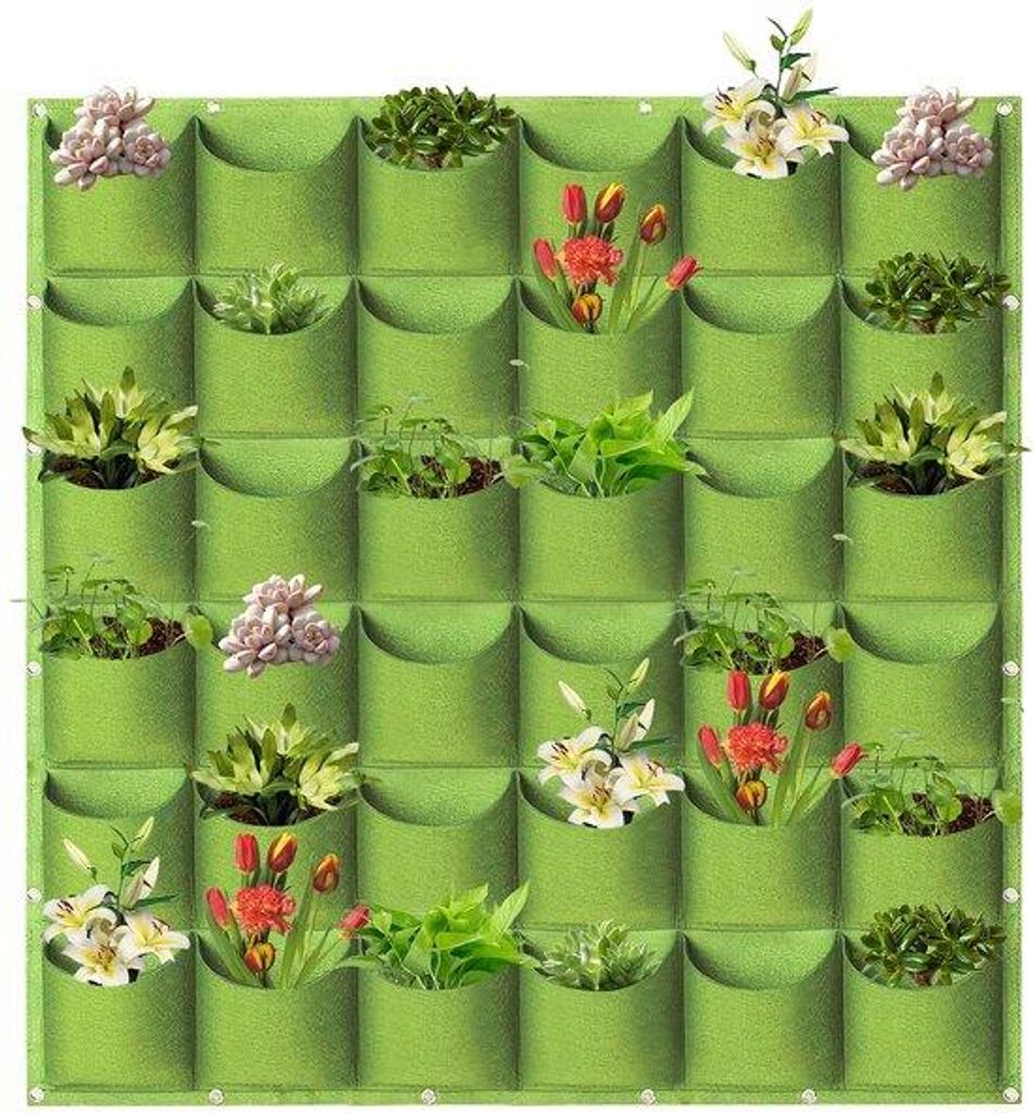 Hängende Blumencontainer - 36 Blumenbehalter - Wandgemontierte Blumenzak - 1m x 1m - Grün - Pflanzgefäß