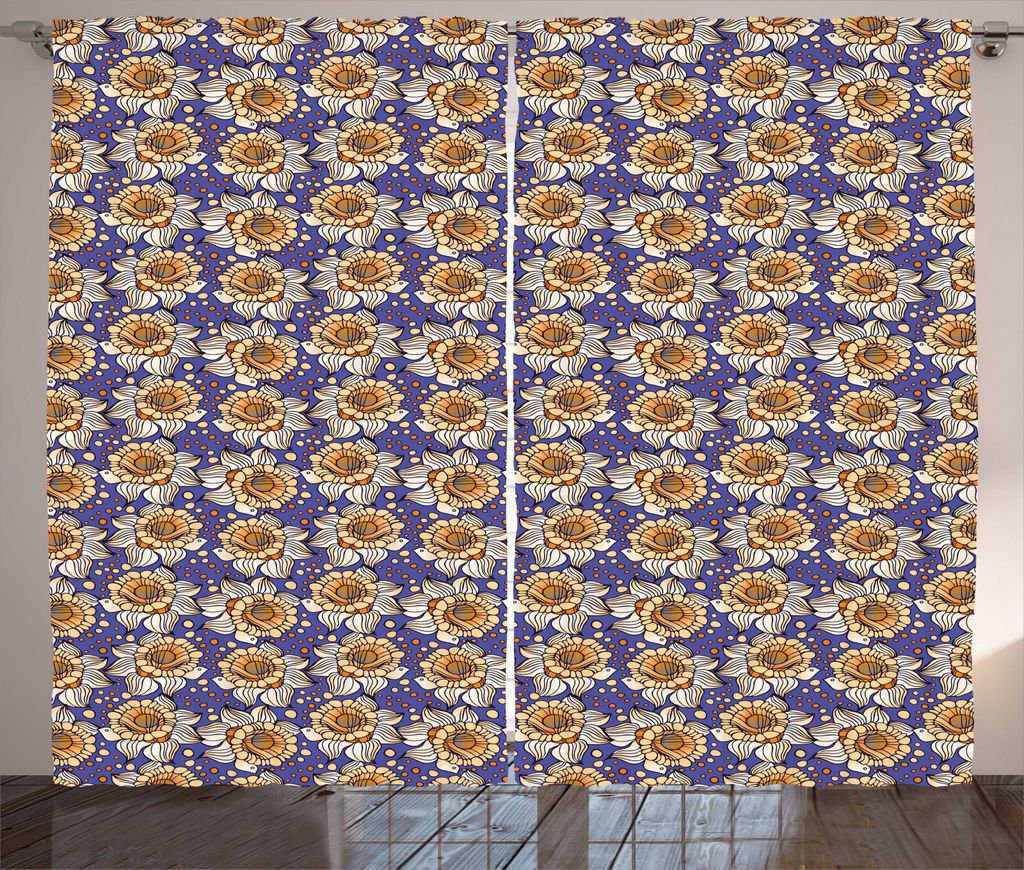 ABAKUHAUS Blumen Rustikaler Vorhang, Blumen Runde Spots, Wohnzimmer Universalband Gardinen mit Schlaufen und Haken, 280 x 245 cm, Dunkle Lavendel o...