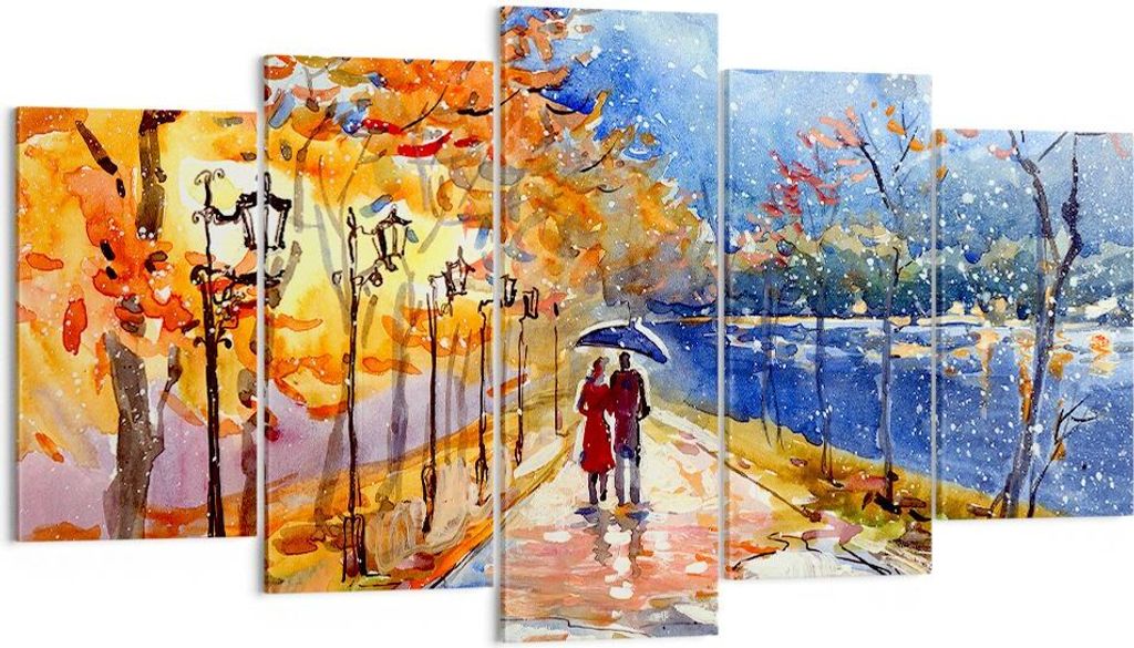 Bild auf Leinwand - Leinwandbild - Park Paar Baum - 160x85cm - Wand Bild - Wanddeko - Wandbilder - Leinwanddruck - Bilder - Kunstdruck - Wanddekora...