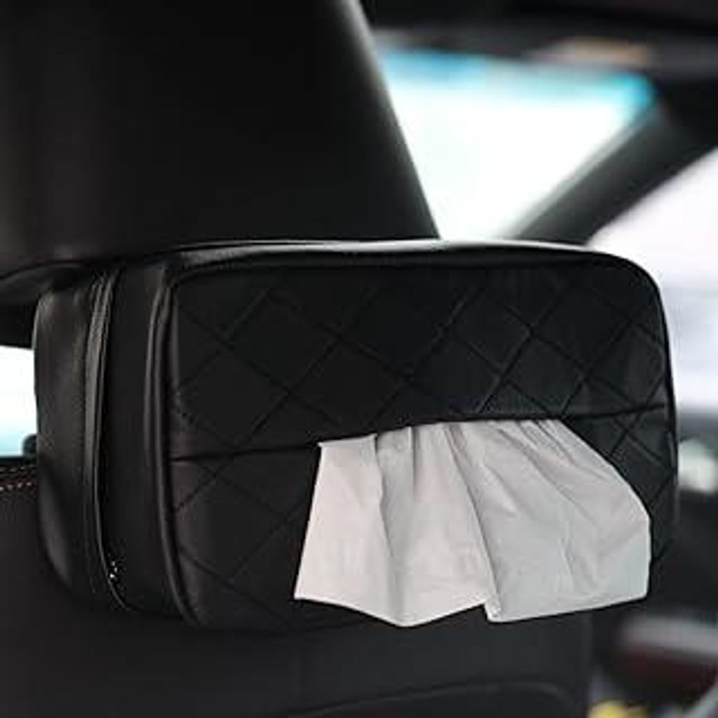 Kunstleder-Auto-Tücherhalter, Auto-Rücksitz-Kopfstütze, hängende Taschentuchboxen, Auto-Serviettenbox-Halter für universelles, Taschentuchspen...