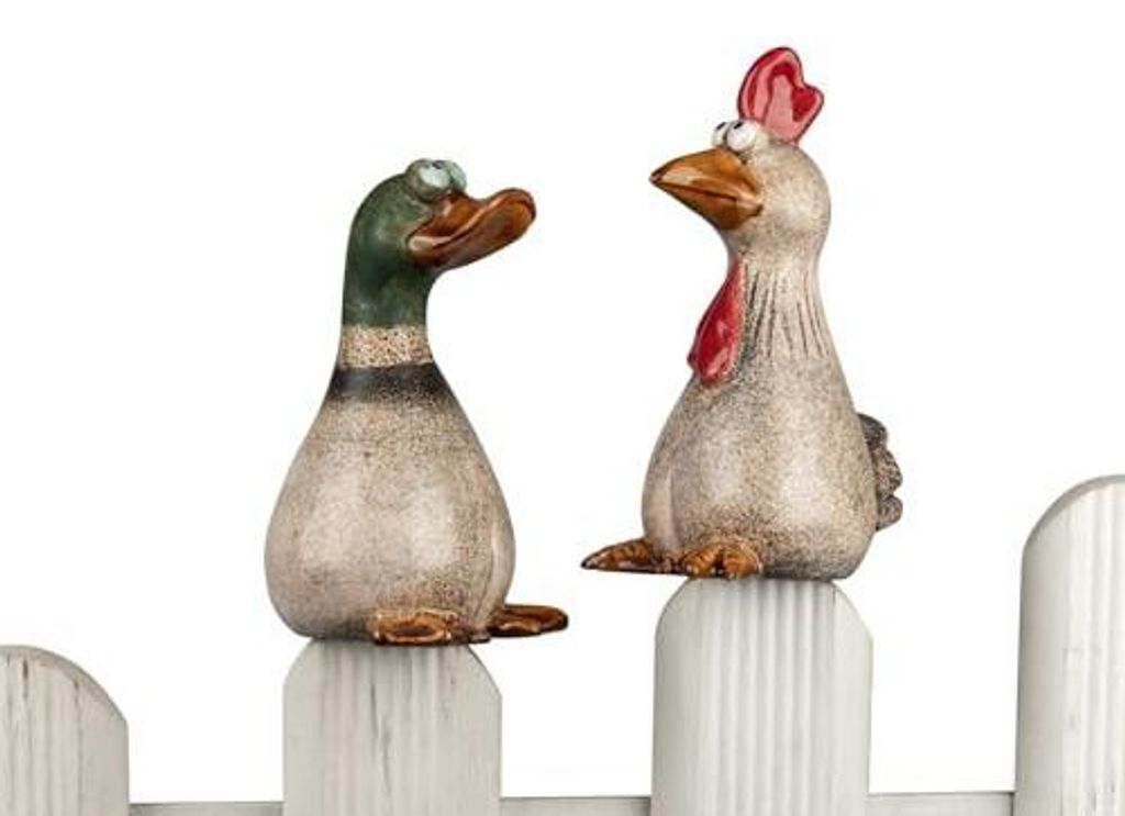 Zaundeko 2er-Set Gans und Huhn 18 + 20 cm Figur Steinzeug Produktbild 