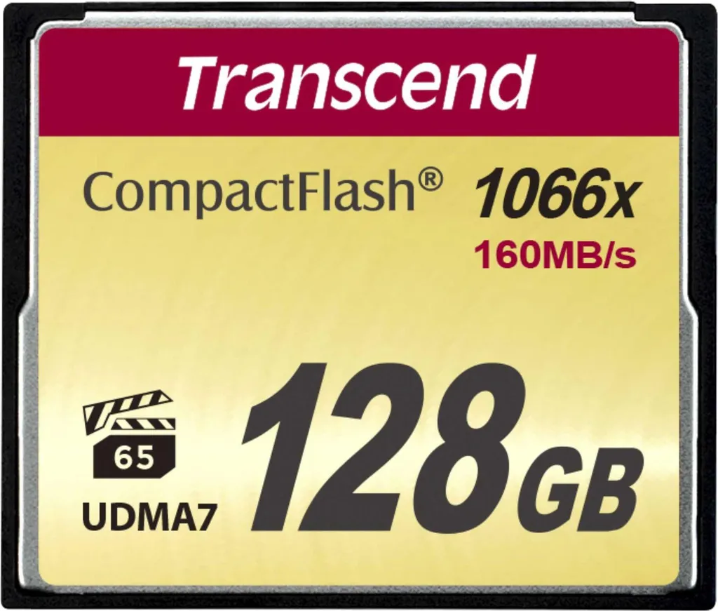 Carte Flash CompactFlash 128 Go Transcend 1000x pour Reflex et Vidéo HD