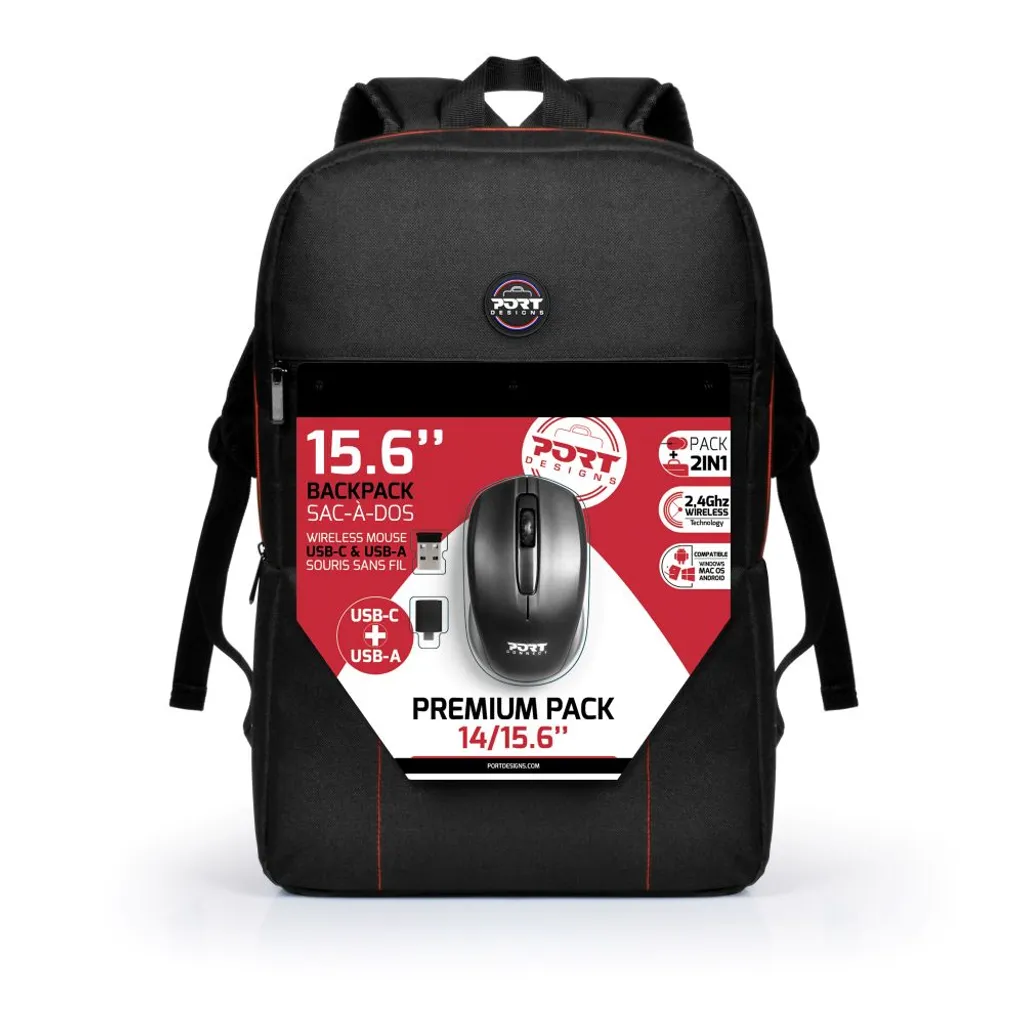 Port Designs 501901 Sac à dos PC 14/15.6'' avec souris sans fil Noir