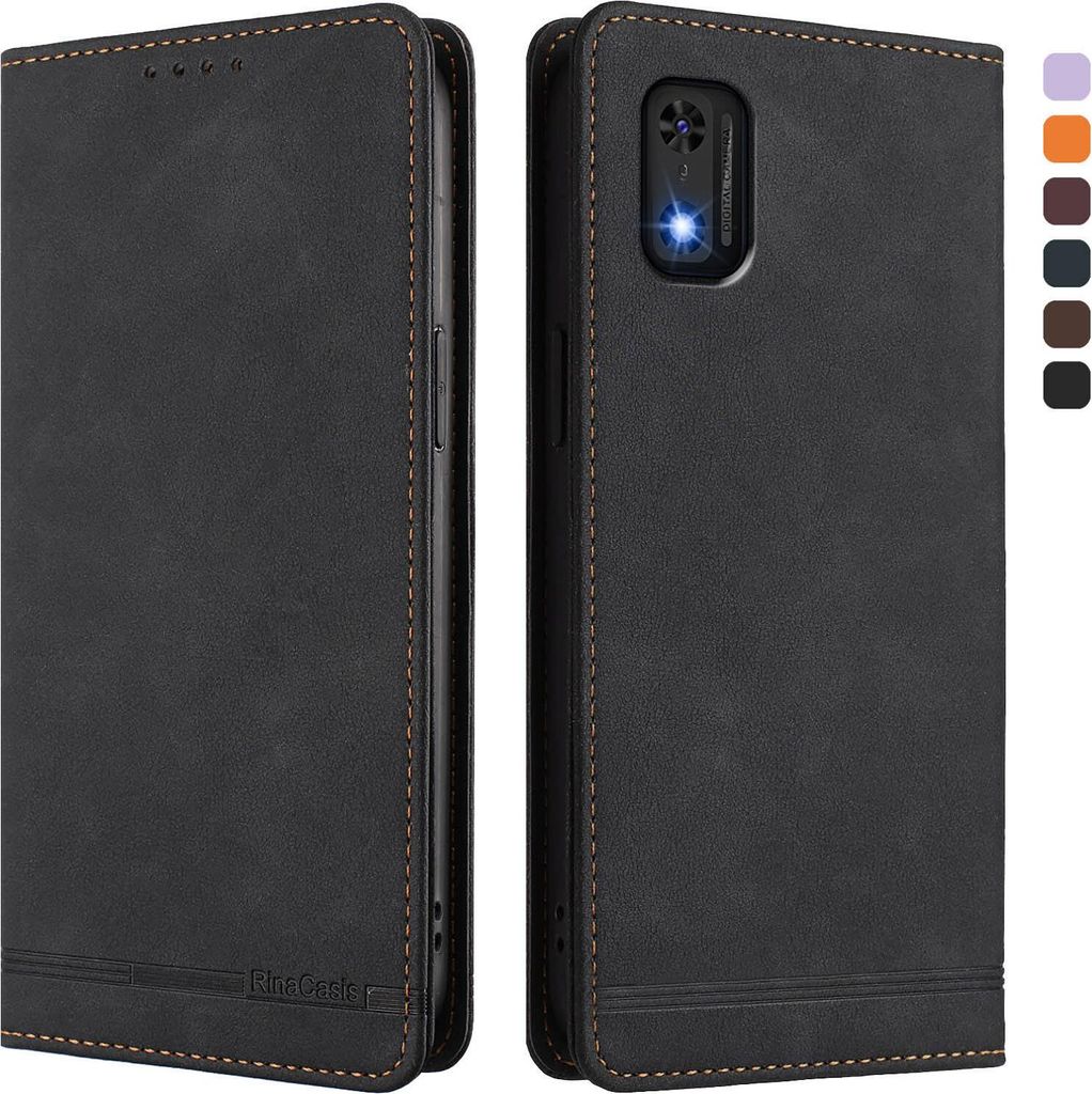 Hülle für itel A23 Pro/itel A17/Tecno Pop 5c, Retro Kunstleder Ständer Klapphülle mit Kartenfächer und Magnetische Schwarz