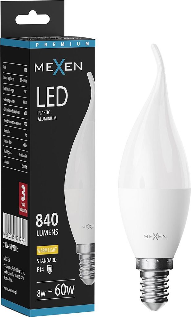 Mexen Nova LED-Kerzenbirne E14, C37, 8W, Warm - 3000K, 840 lm - L106-E14-0830-01