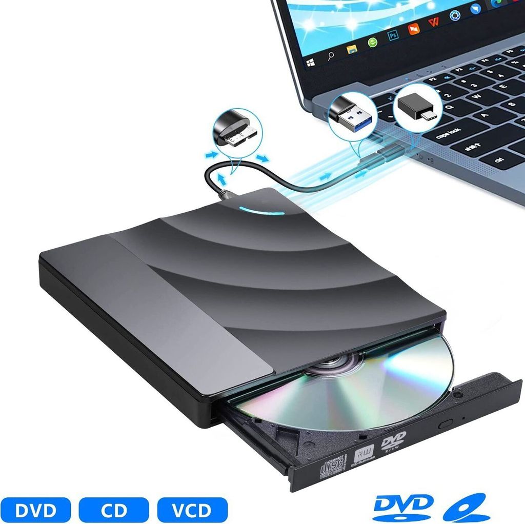 Externe DVD Laufwerk Brenner, Ultradünnes externes optisches Laufwerk, USB 3.0, Plug Play,Geeignet für Windows, iMac,148.5*149*20mm,Schwarz