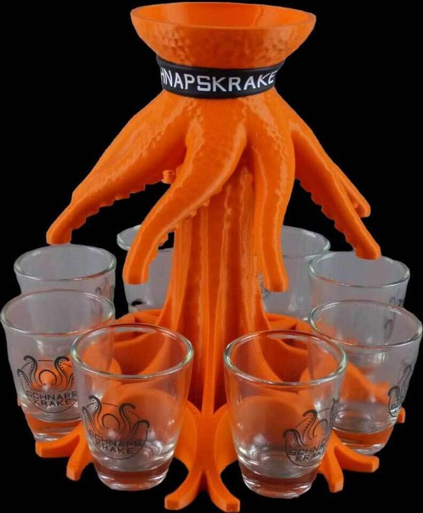 Schnapskrake Orange Shotverteiler Getränkeverteiler 8 Gläser á 3cl Partygag