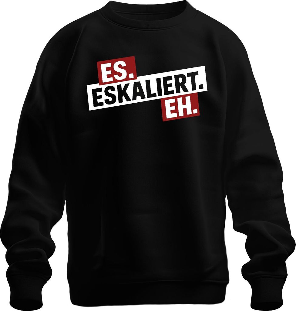 Es eskaliert eh Spruch Party Karneval JGA Lustig Bier Feierabend Uni Sweatshirt Pullover, Schwarz, L