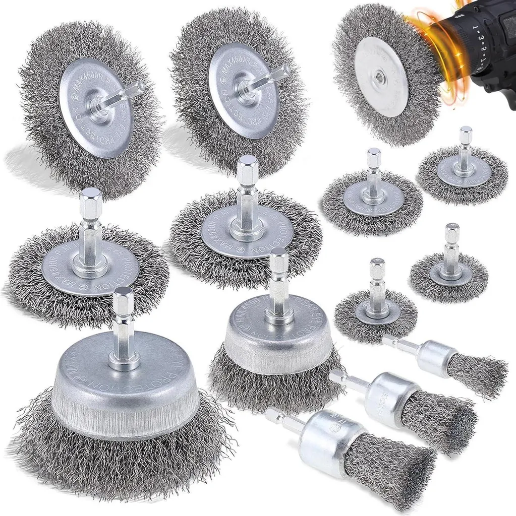 Jeu de brosses métalliques pour perceuse - Set de 13 embouts variés