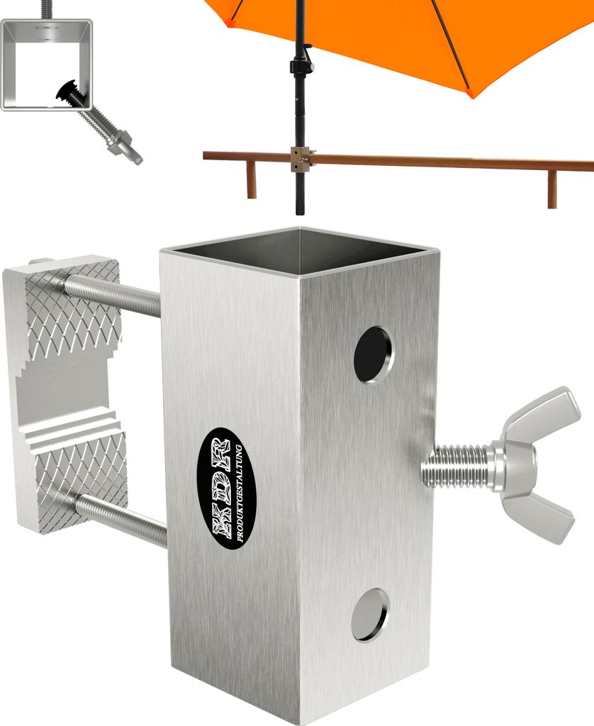 Sonnenschirmhalter aus Edelstahl für Balkongeländer rund Produktbild 1