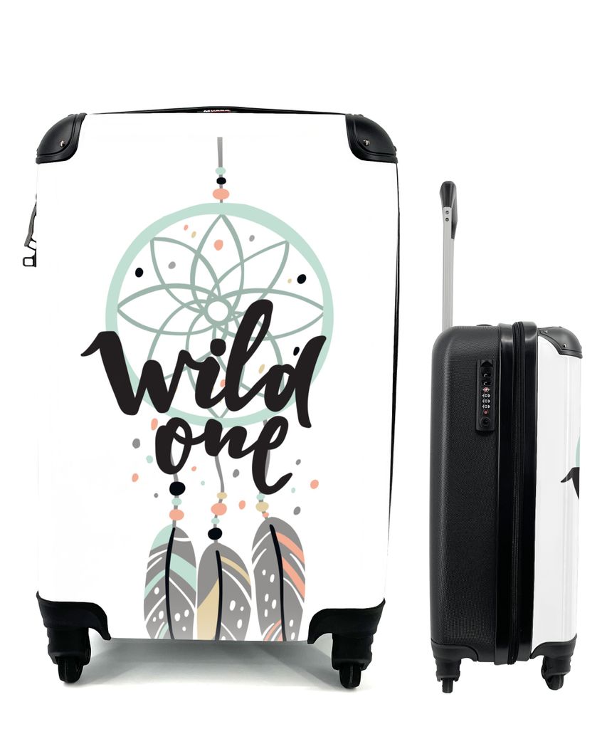MuchoWow Koffer Handgepäck Trolley Rollkoffer Kleine Reisekoffer mit 4 Rollen - Zitate - Wildfang - Traumfänger - Kinder - Federn - Cabin Size ...