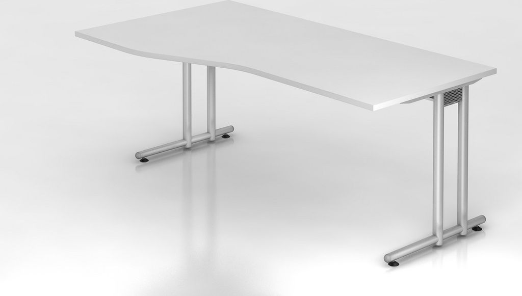 Schreibtisch Mauno | Weiß | BxT 180x100/80cm | Arbeitshöhe 72cm | höhenjustierbar 0-10 mm | C-Fuß-Gestell Silber | Rechteckform