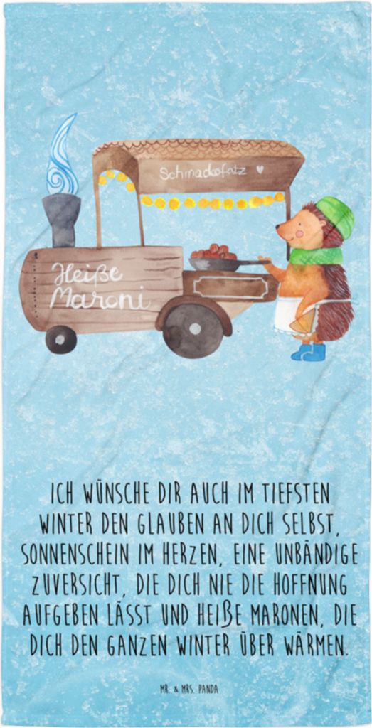 Mr. & Mrs. Panda Strandlaken Igel Maronen - Eisblau - Geschenk, Badelaken, Badehandtuch, Frottee-Handtuch, Kastanien, Reisehandtuch, Großes, Dusch...