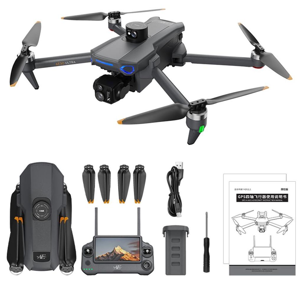 AE30 GPS Drohne 10 km, 4K HDR Dual-Kamera, 5-fach Zoom, Produktbild 