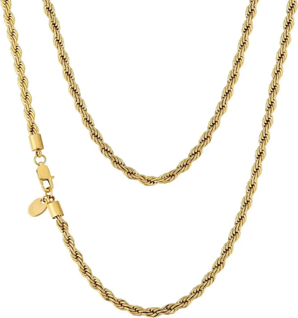 Chaîne corde 4mm en or et argent pour homme - Collier torsadé 56cm