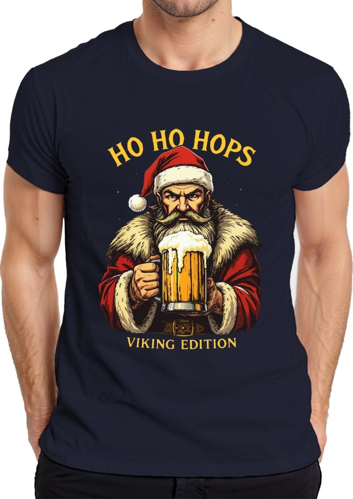 Ho Ho Hops Weihnachtsmann Viking Edition Bierkrug Wikinger lustig Herren T-Shirt, Navy, 3XL